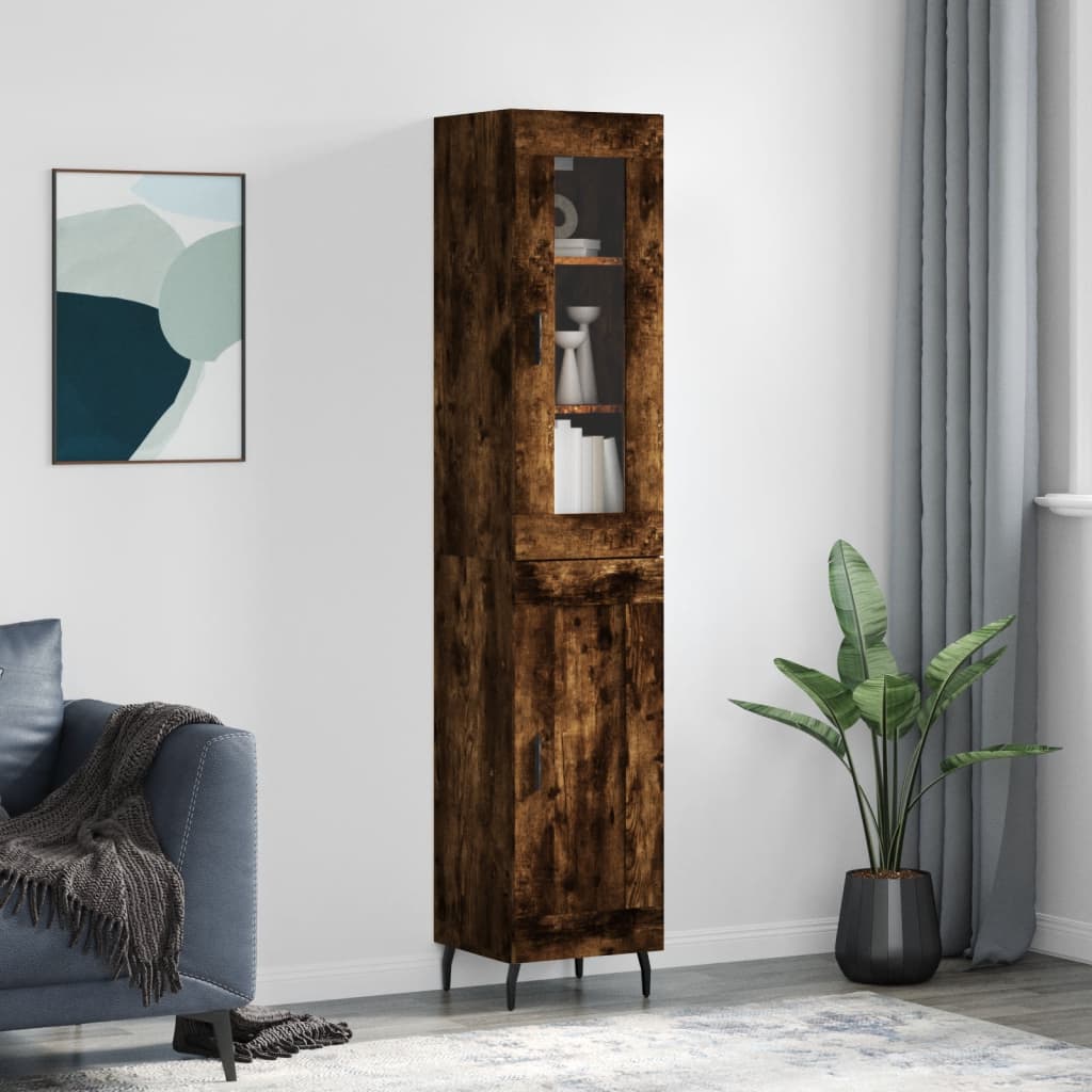 Buffet haut Chêne fumé 34,5x34x180 cm Bois d'ingénierie - XIOS