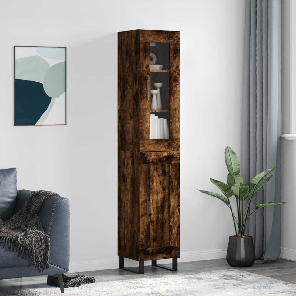 Buffet haut Chêne fumé 34,5x34x180 cm Bois d'ingénierie - XIOS