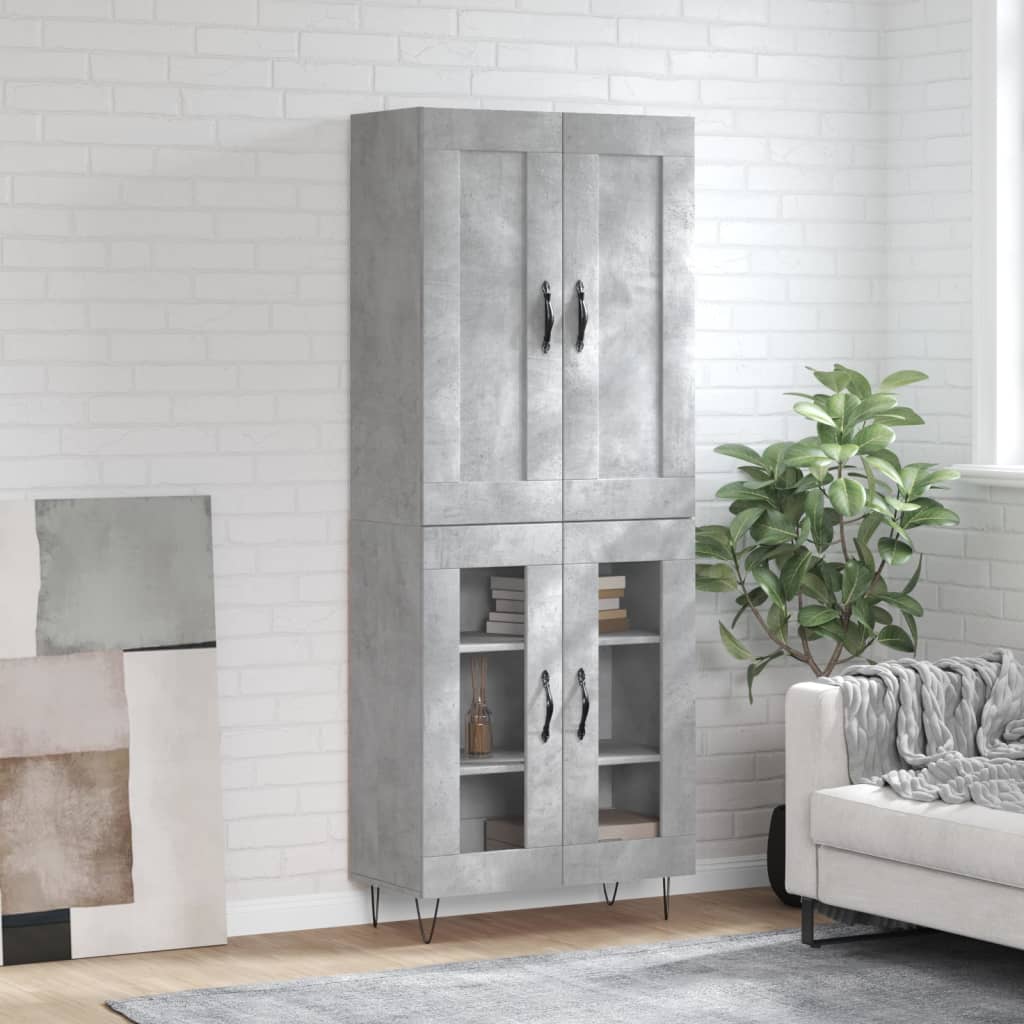 Buffet haut Gris béton 69,5x34x180 cm Bois d'ingénierie - XIOS