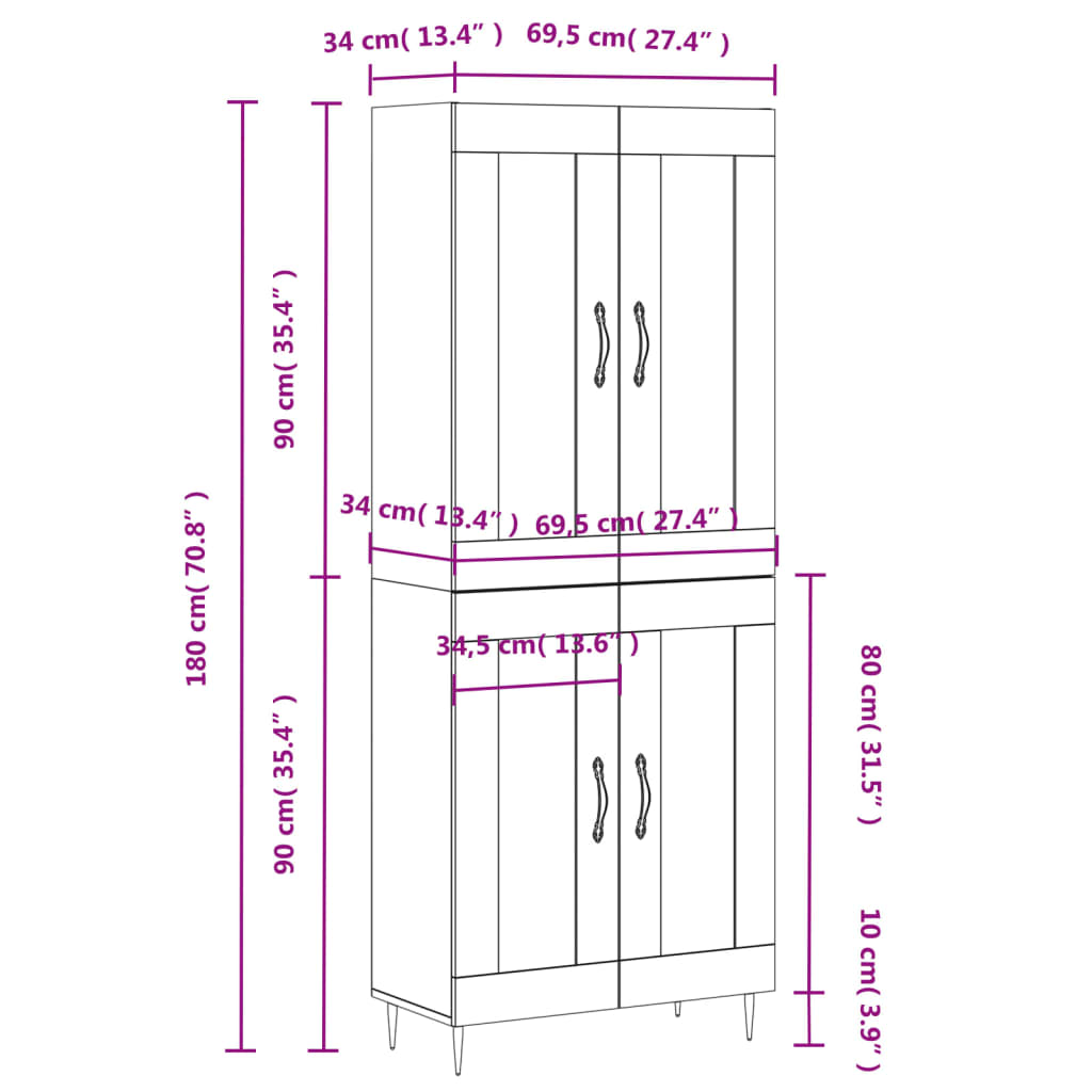 Buffet haut Blanc 69,5x34x180 cm Bois d'ingénierie - XIOS