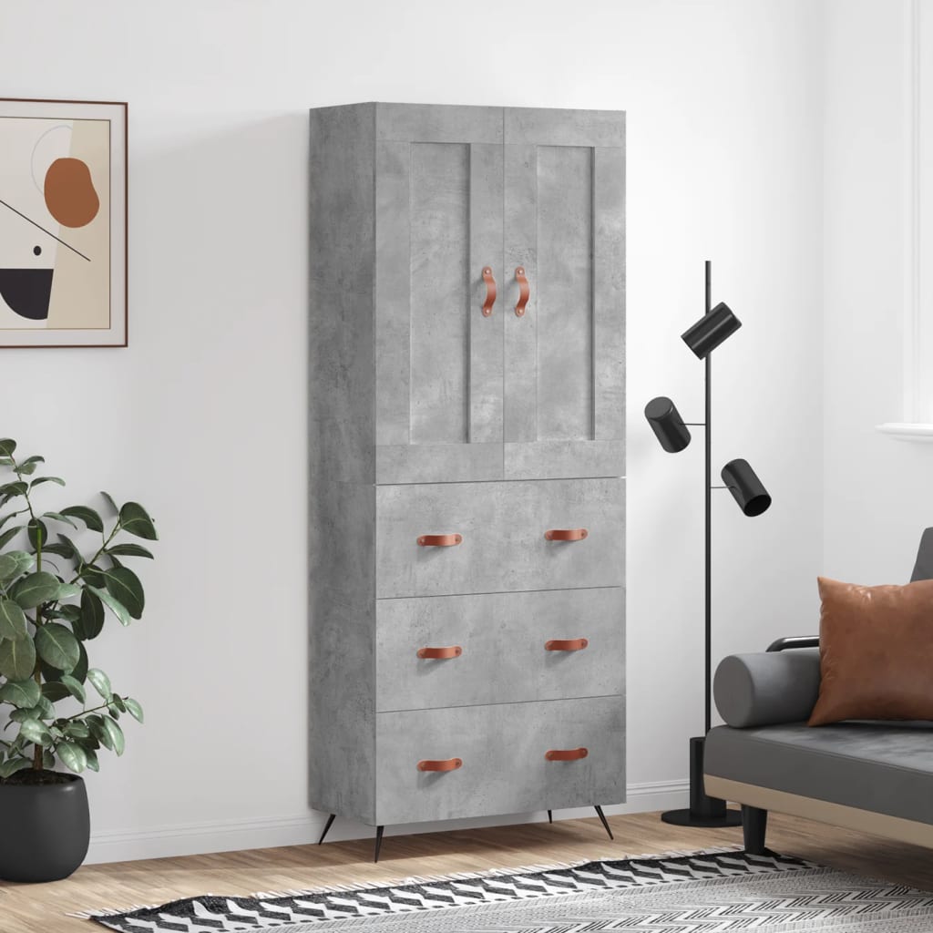 Buffet haut Gris béton 69,5x34x180 cm Bois d'ingénierie - XIOS