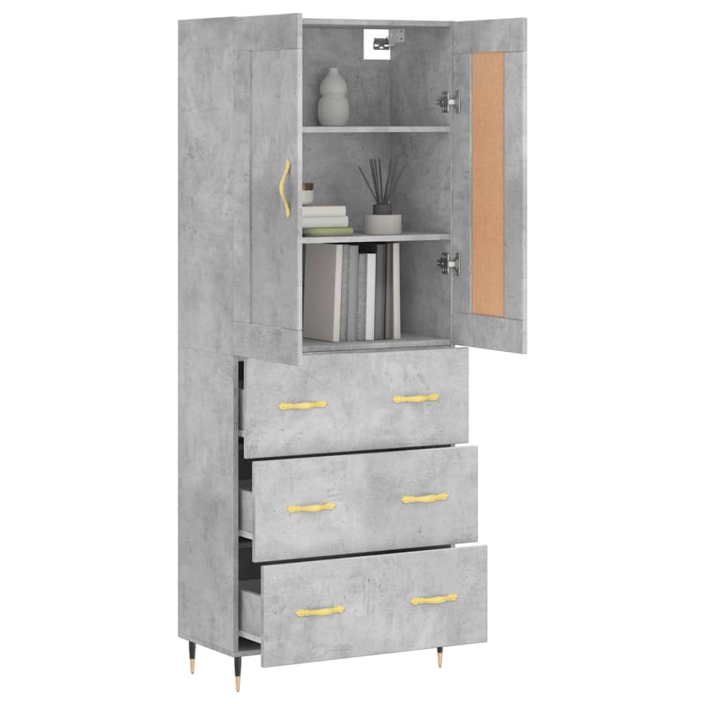 Buffet haut Gris béton 69,5x34x180 cm Bois d'ingénierie - XIOS