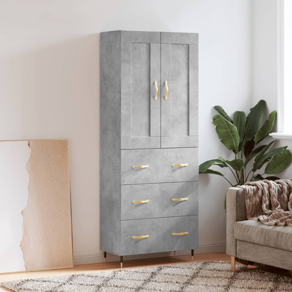 Buffet haut Gris béton 69,5x34x180 cm Bois d'ingénierie - XIOS
