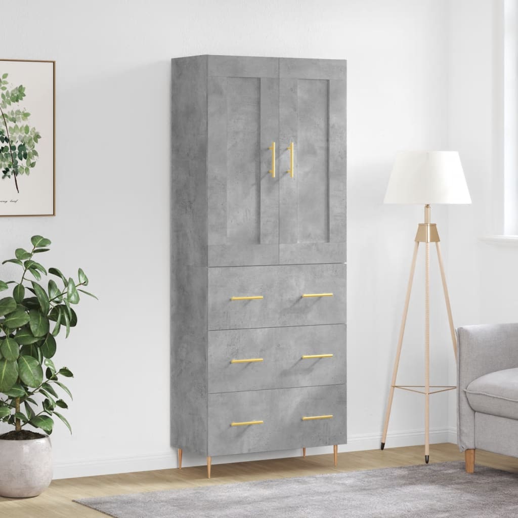 Buffet haut Gris béton 69,5x34x180 cm Bois d'ingénierie - XIOS