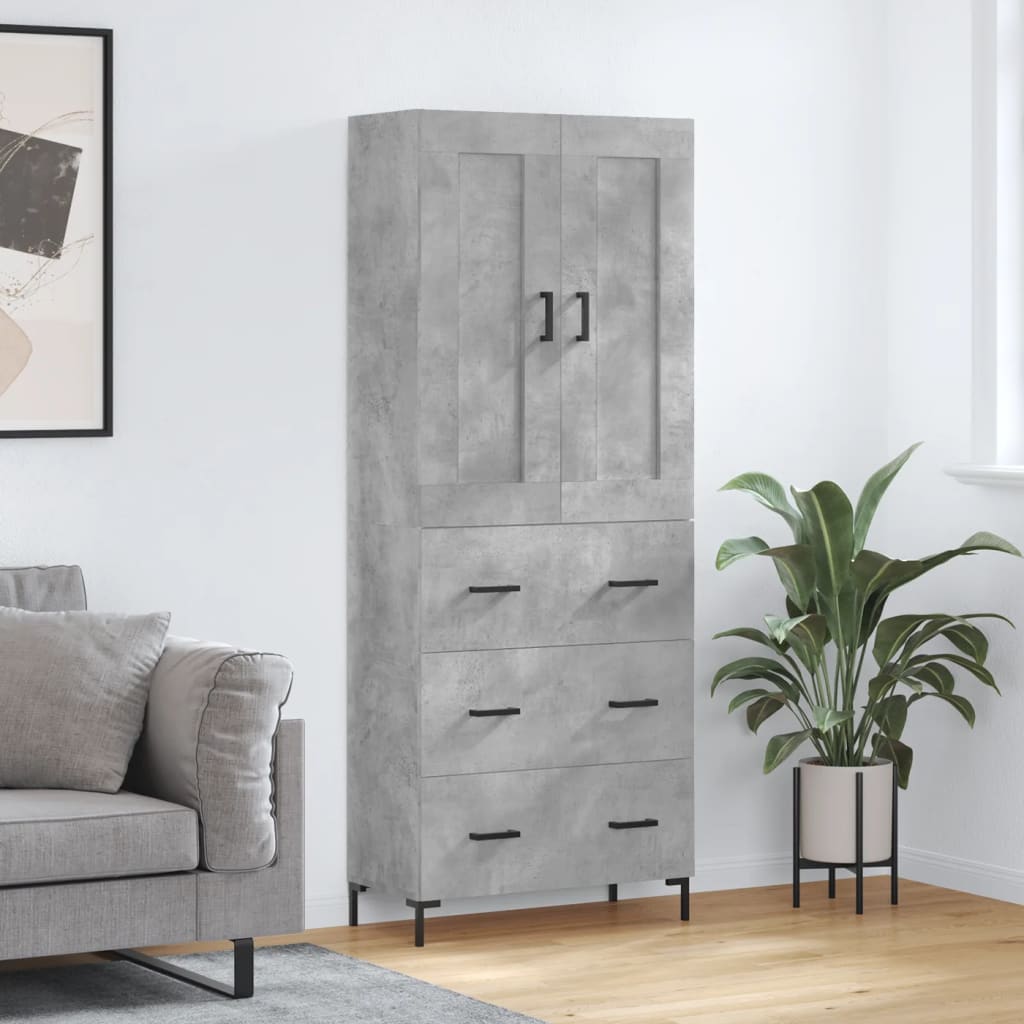 Buffet haut Gris béton 69,5x34x180 cm Bois d'ingénierie - XIOS