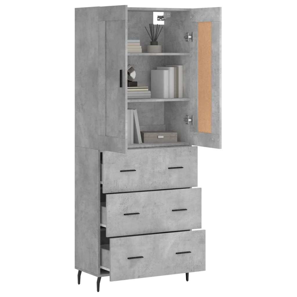 Buffet haut Gris béton 69,5x34x180 cm Bois d'ingénierie - XIOS
