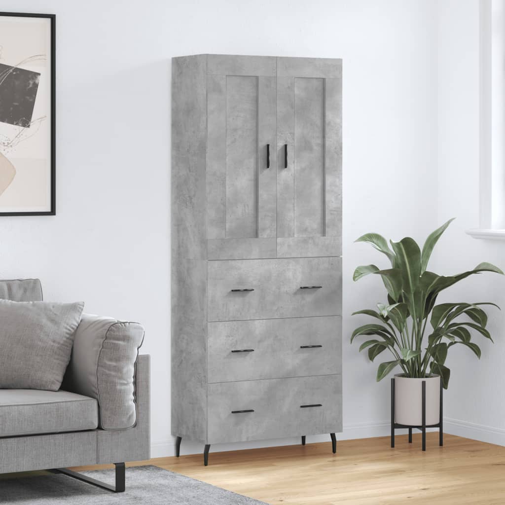 Buffet haut Gris béton 69,5x34x180 cm Bois d'ingénierie - XIOS