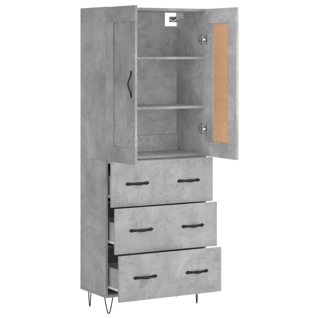 Buffet haut Gris béton 69,5x34x180 cm Bois d'ingénierie - XIOS