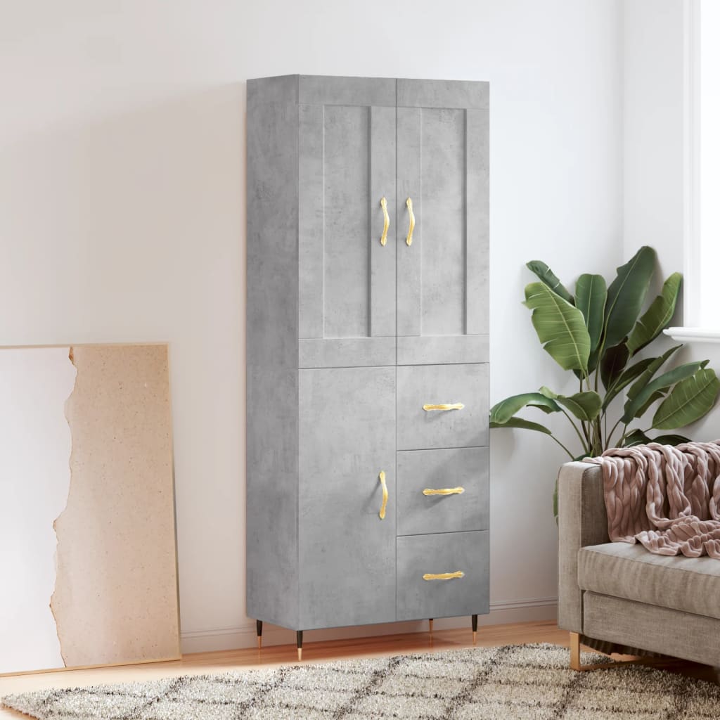 Buffet haut Gris béton 69,5x34x180 cm Bois d'ingénierie - XIOS