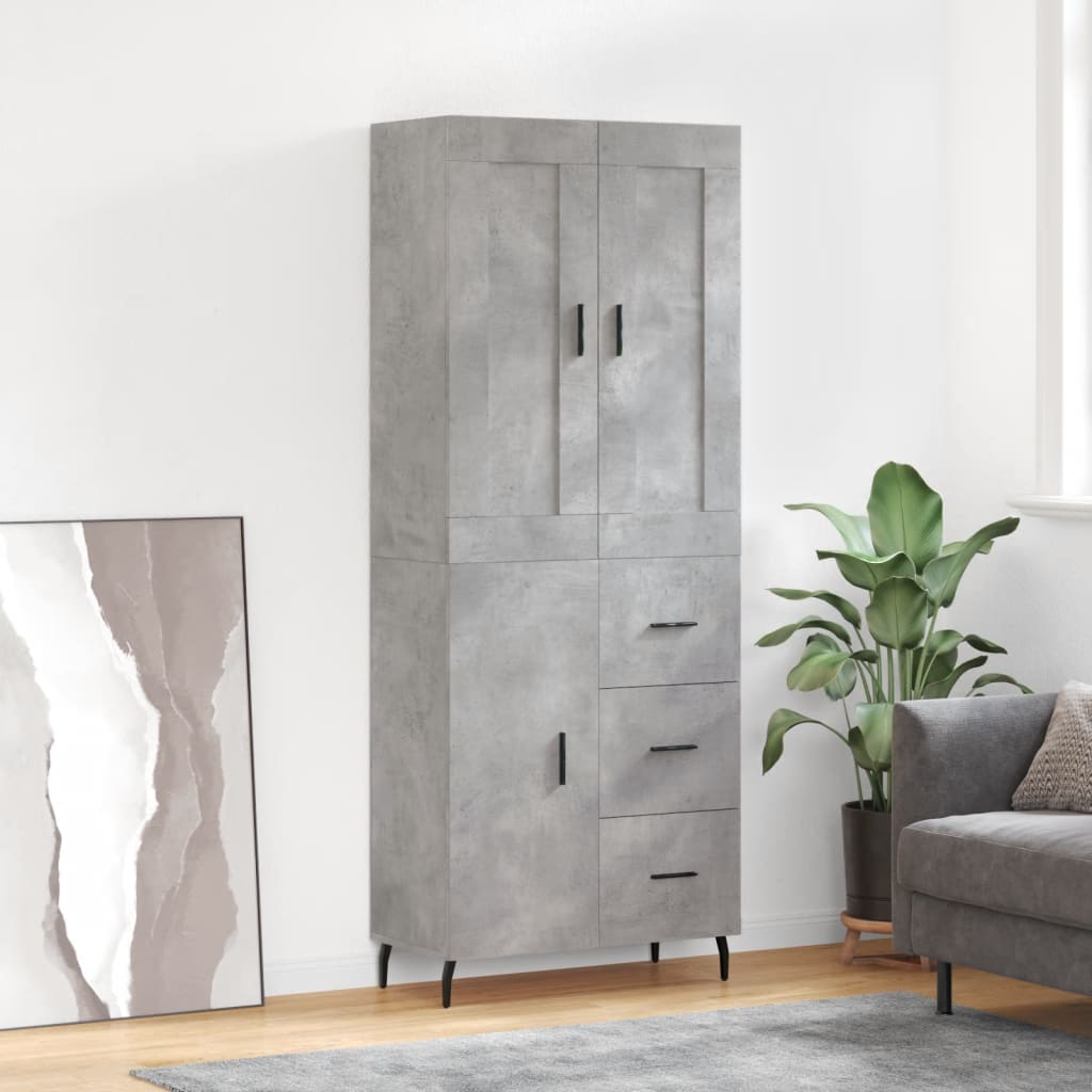 Buffet haut Gris béton 69,5x34x180 cm Bois d'ingénierie - XIOS