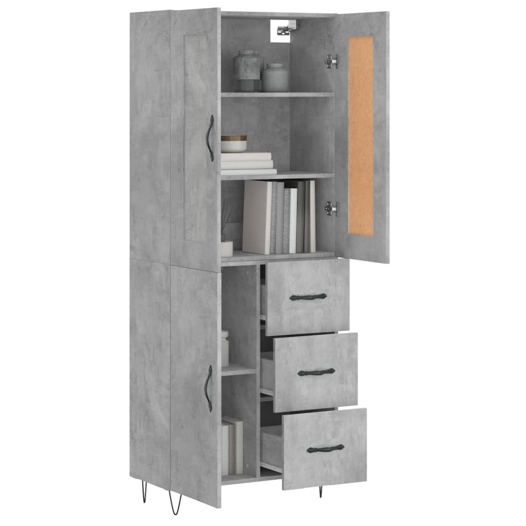 Buffet haut Gris béton 69,5x34x180 cm Bois d'ingénierie - XIOS
