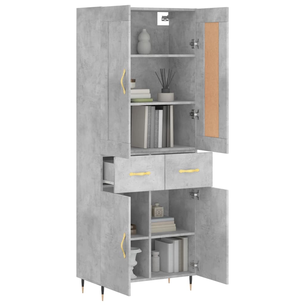 Buffet haut Gris béton 69,5x34x180 cm Bois d'ingénierie - XIOS