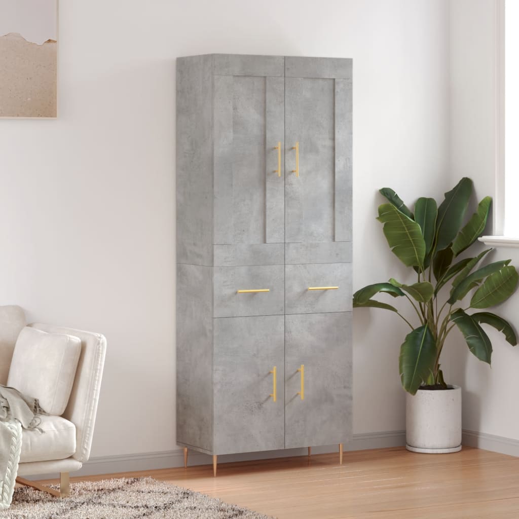 Buffet haut Gris béton 69,5x34x180 cm Bois d'ingénierie - XIOS