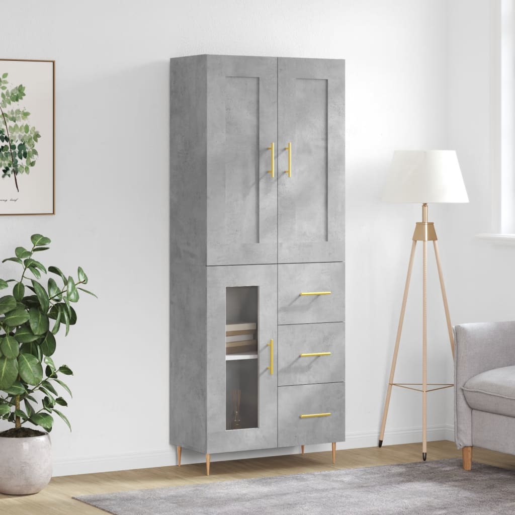 Buffet haut Gris béton 69,5x34x180 cm Bois d'ingénierie - XIOS