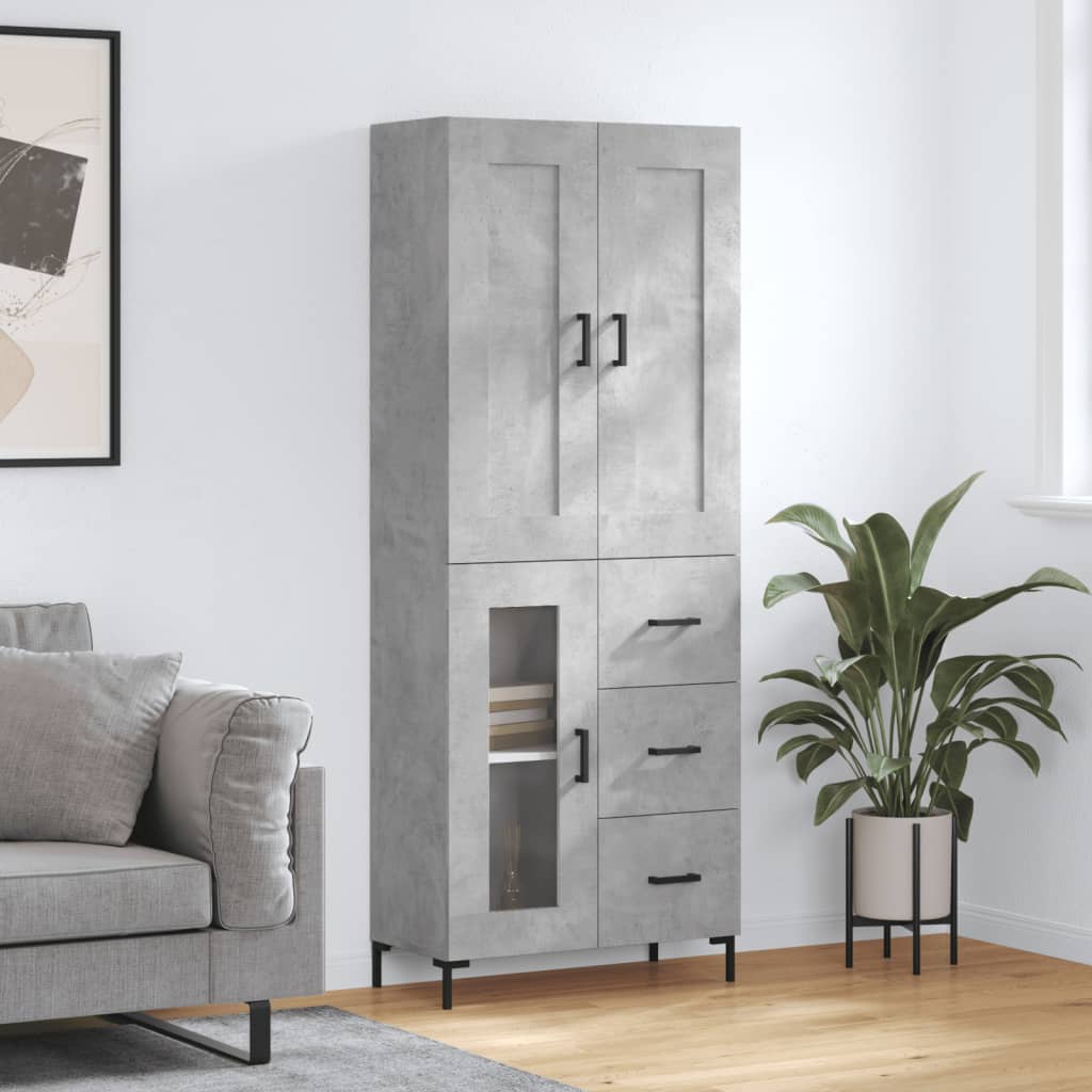 Buffet haut Gris béton 69,5x34x180 cm Bois d'ingénierie - XIOS