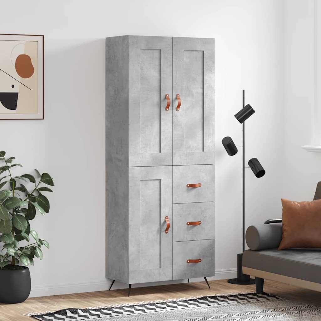 Buffet haut Gris béton 69,5x34x180 cm Bois d'ingénierie - XIOS