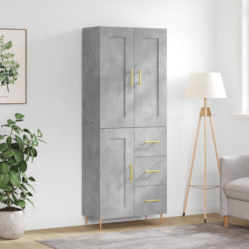 Buffet haut Gris béton 69,5x34x180 cm Bois d'ingénierie - XIOS