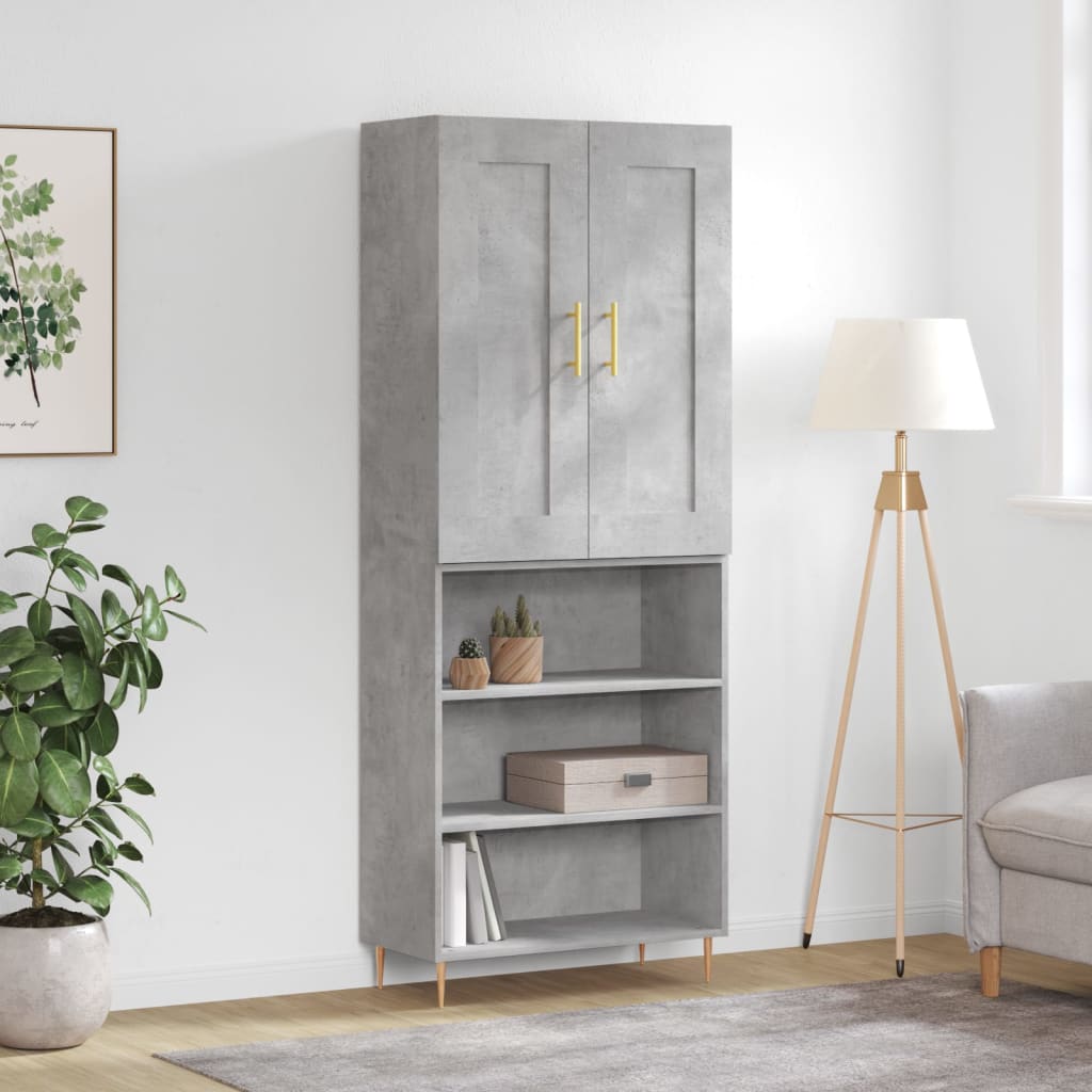 Buffet haut Gris béton 69,5x34x180 cm Bois d'ingénierie - XIOS