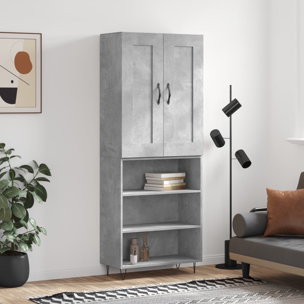 Buffet haut Gris béton 69,5x34x180 cm Bois d'ingénierie - XIOS