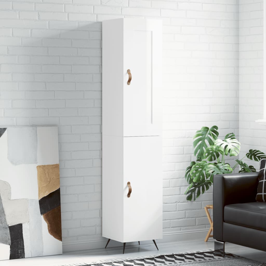Buffet haut Blanc brillant 34,5x34x180 cm Bois d'ingénierie - XIOS