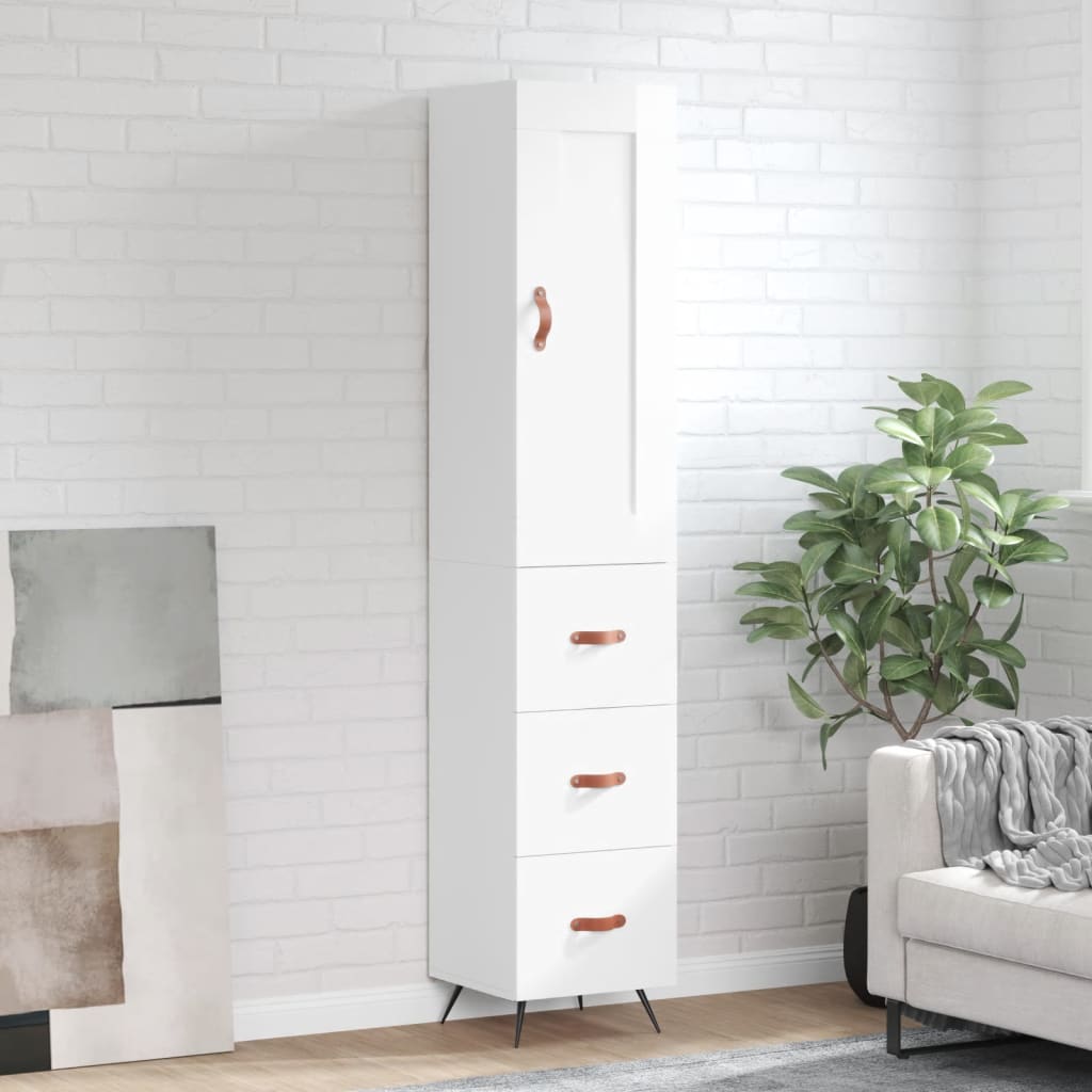 Buffet haut Blanc brillant 34,5x34x180 cm Bois d'ingénierie - XIOS