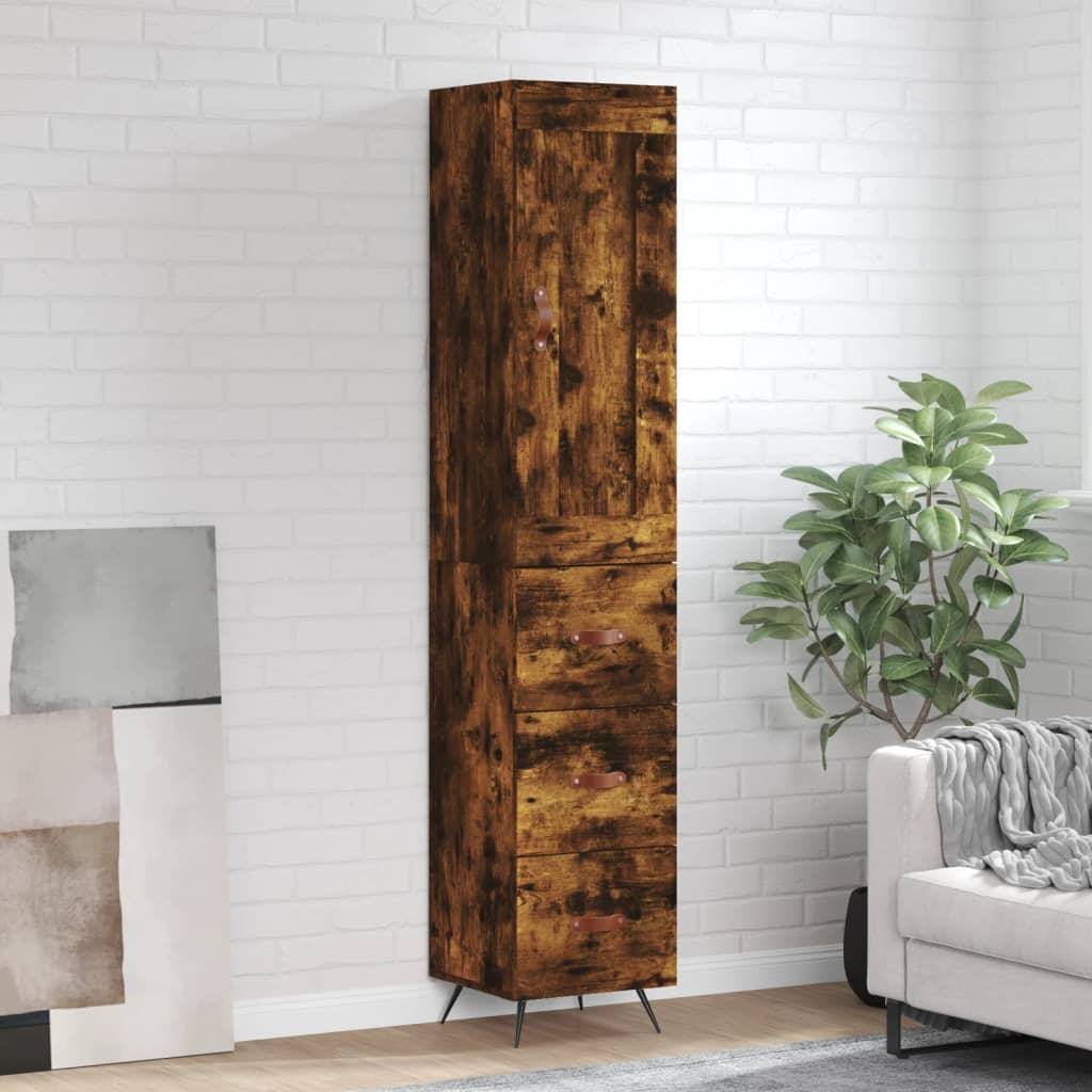 Buffet haut Chêne fumé 34,5x34x180 cm Bois d'ingénierie - XIOS
