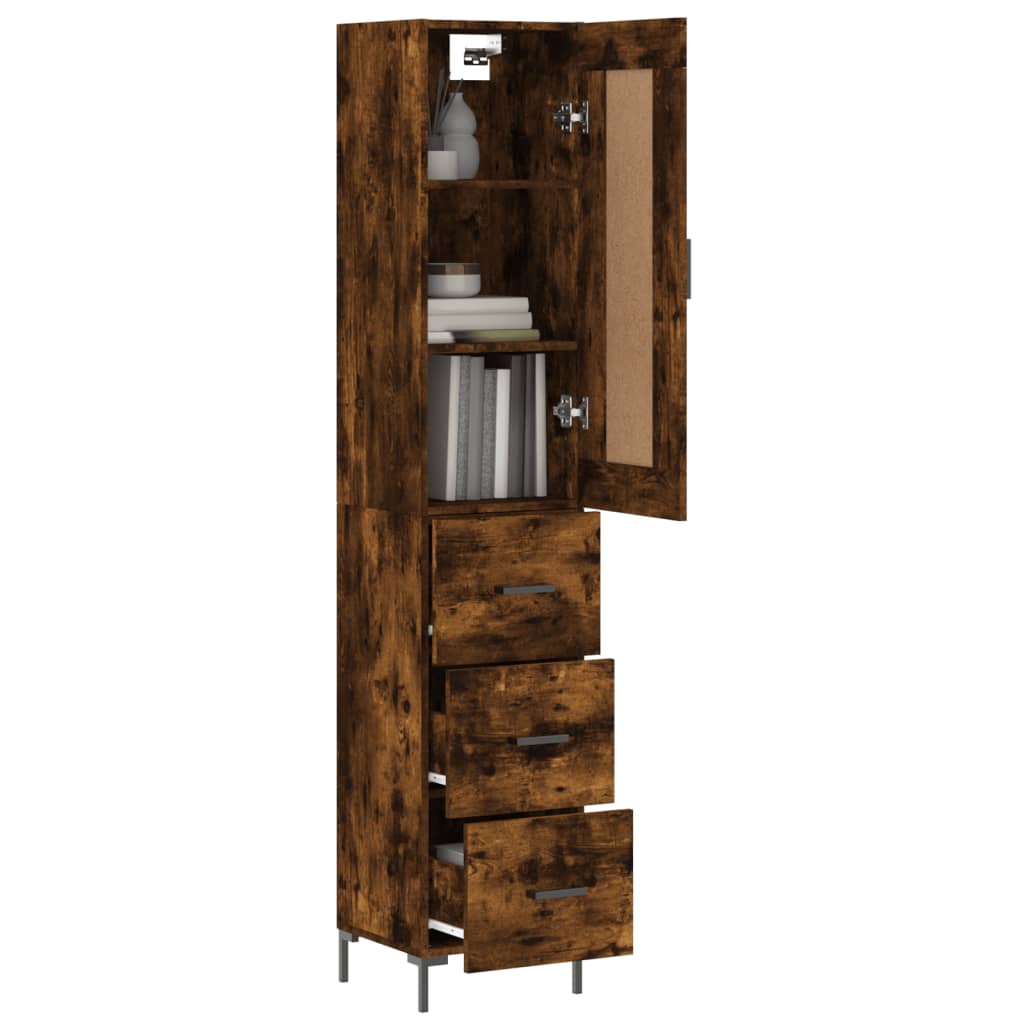 Buffet haut Chêne fumé 34,5x34x180 cm Bois d'ingénierie - XIOS