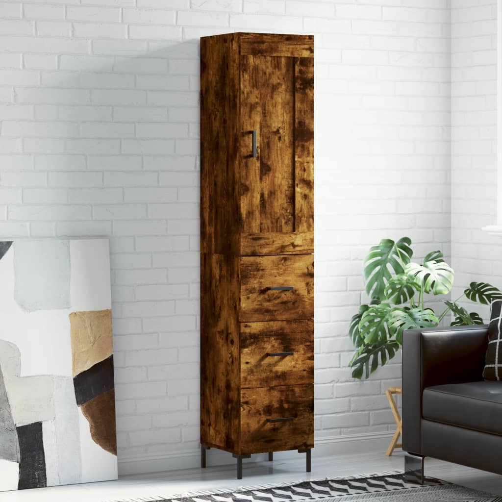 Buffet haut Chêne fumé 34,5x34x180 cm Bois d'ingénierie - XIOS