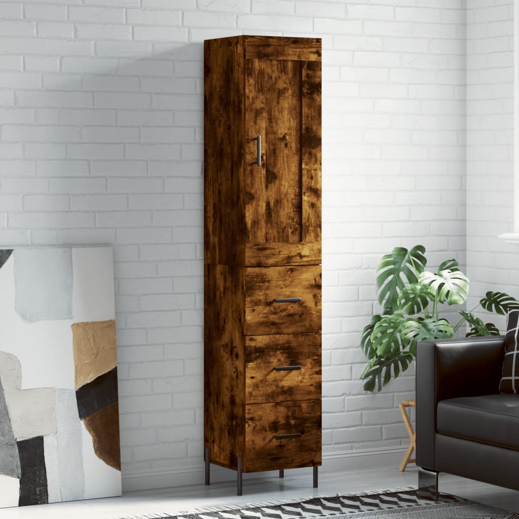 Buffet haut Chêne fumé 34,5x34x180 cm Bois d'ingénierie - XIOS