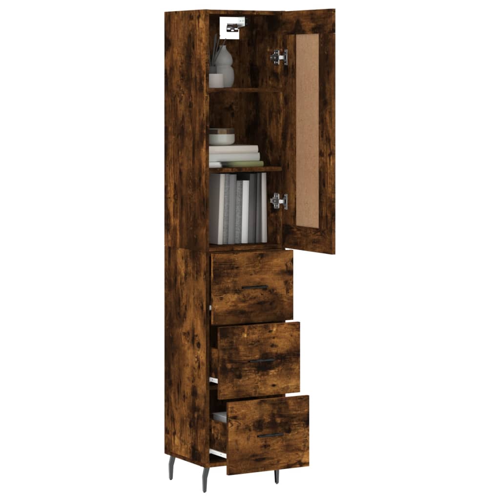 Buffet haut Chêne fumé 34,5x34x180 cm Bois d'ingénierie - XIOS