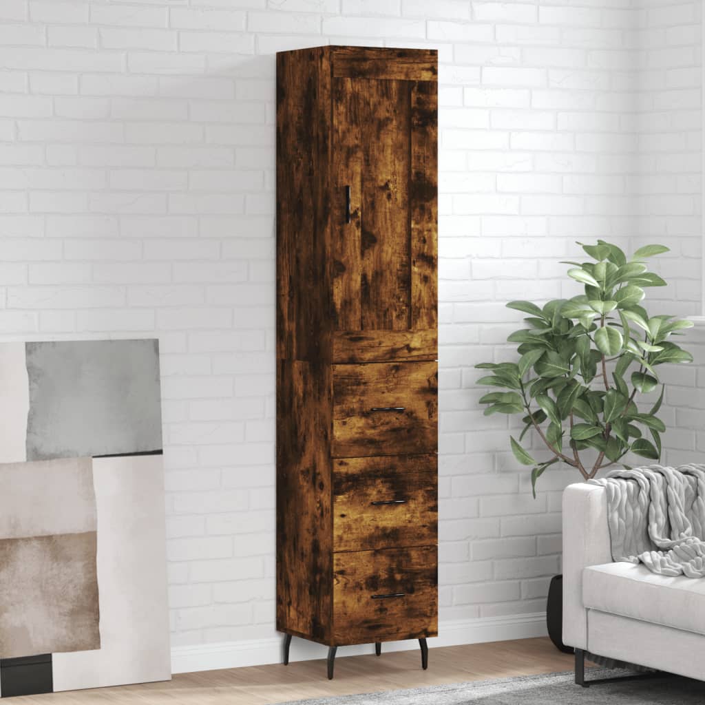 Buffet haut Chêne fumé 34,5x34x180 cm Bois d'ingénierie - XIOS