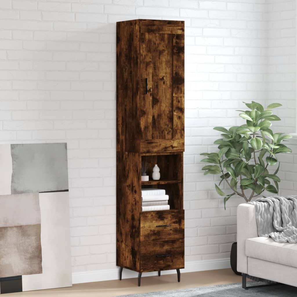 Buffet haut Chêne fumé 34,5x34x180 cm Bois d'ingénierie - XIOS