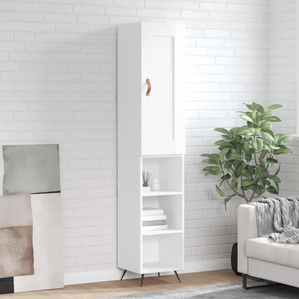 Buffet haut Blanc brillant 34,5x34x180 cm Bois d'ingénierie - XIOS