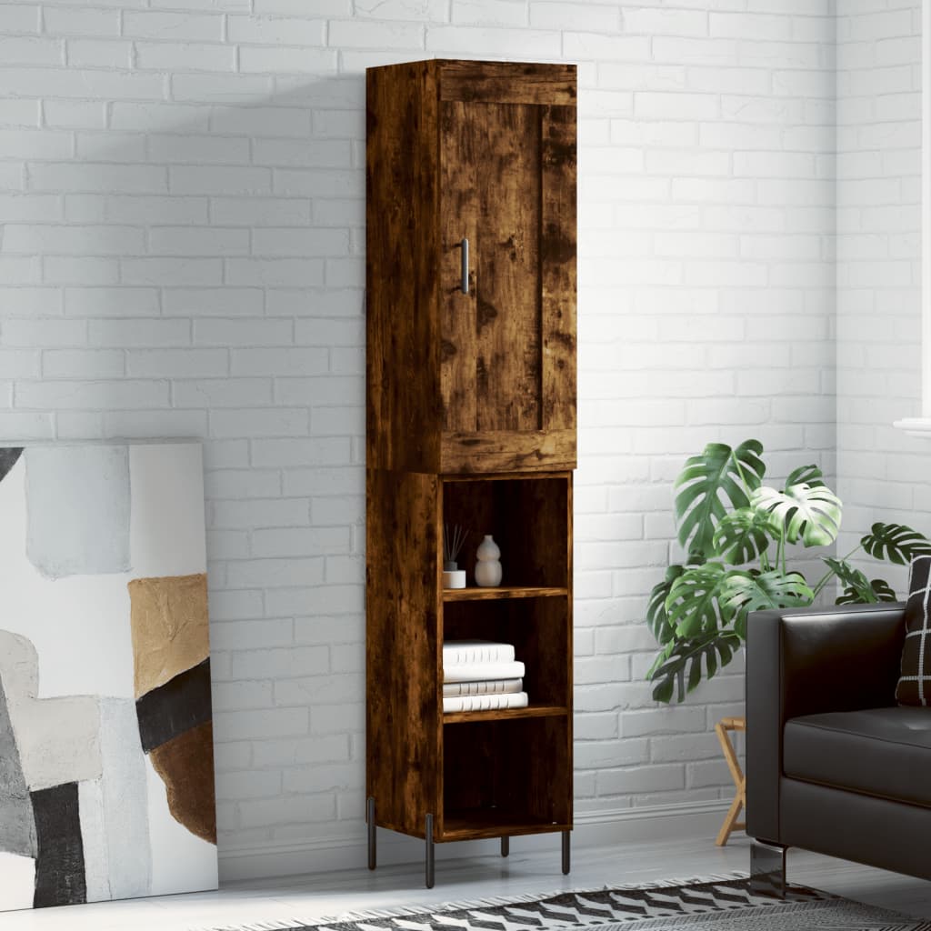 Buffet haut Chêne fumé 34,5x34x180 cm Bois d'ingénierie - XIOS