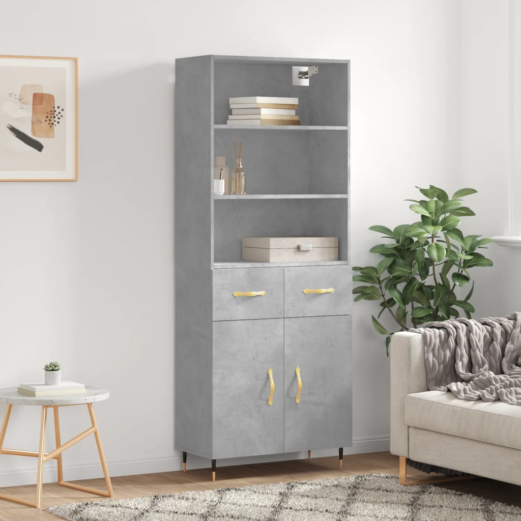 Buffet haut Gris béton 69,5x34x180 cm Bois d'ingénierie - XIOS