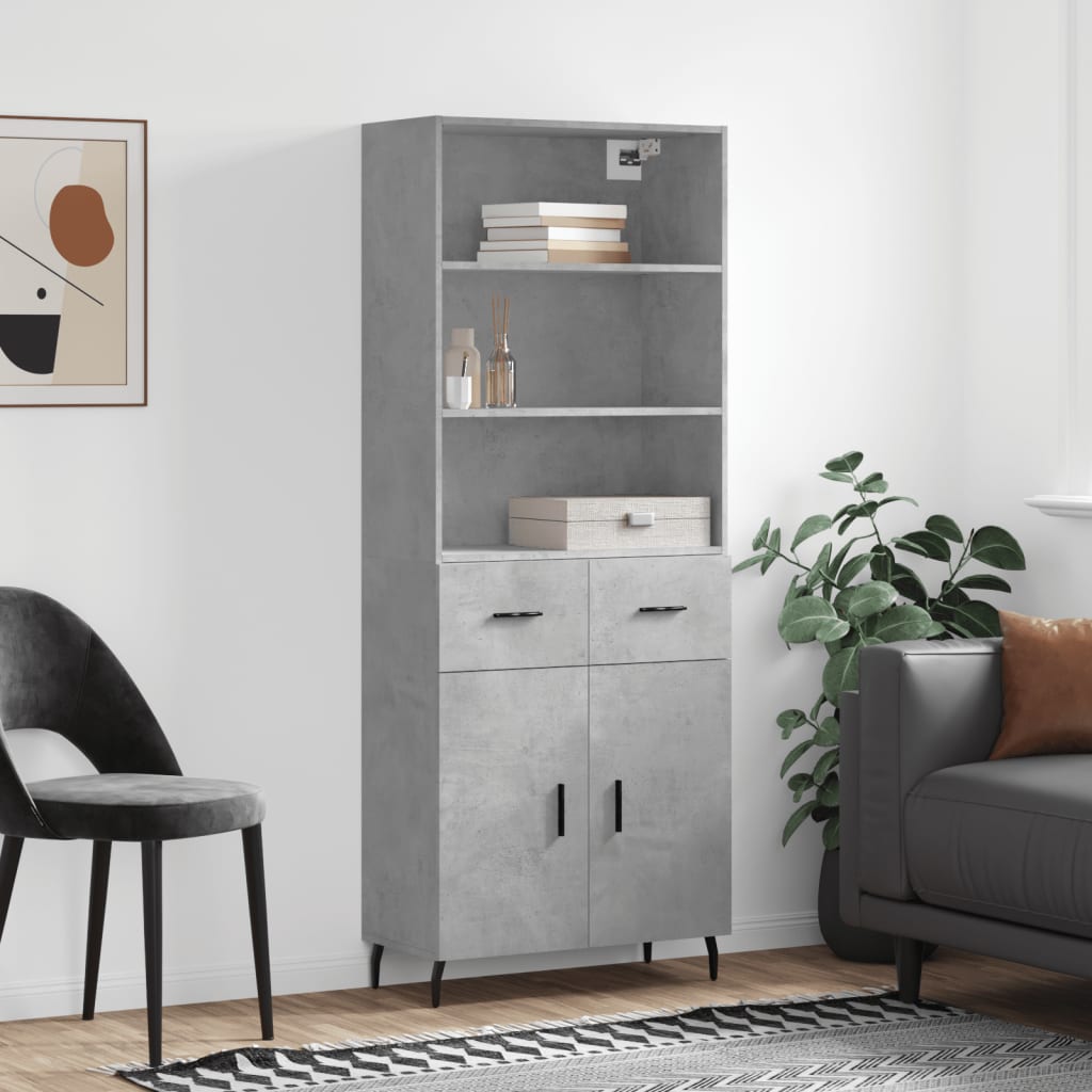 Buffet haut Gris béton 69,5x34x180 cm Bois d'ingénierie - XIOS