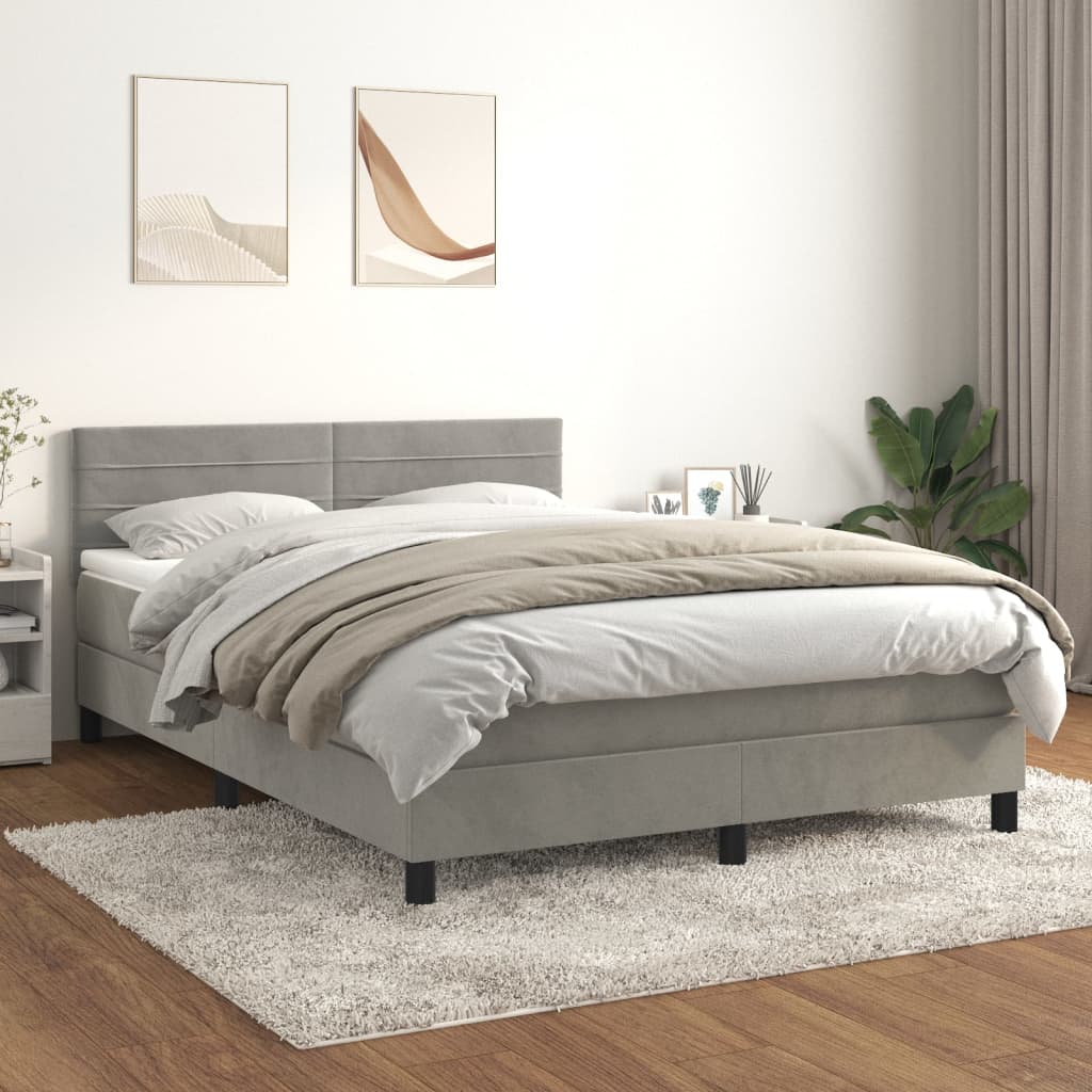 Sommier à lattes de lit et matelas Gris clair 140x190cm Velours - XIOS