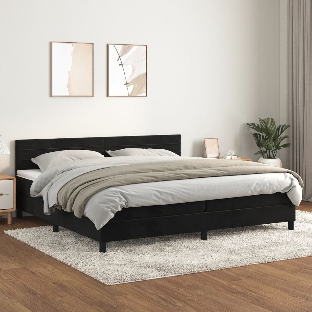 Sommier à lattes de lit et matelas Noir 200x200 cm Velours - XIOS