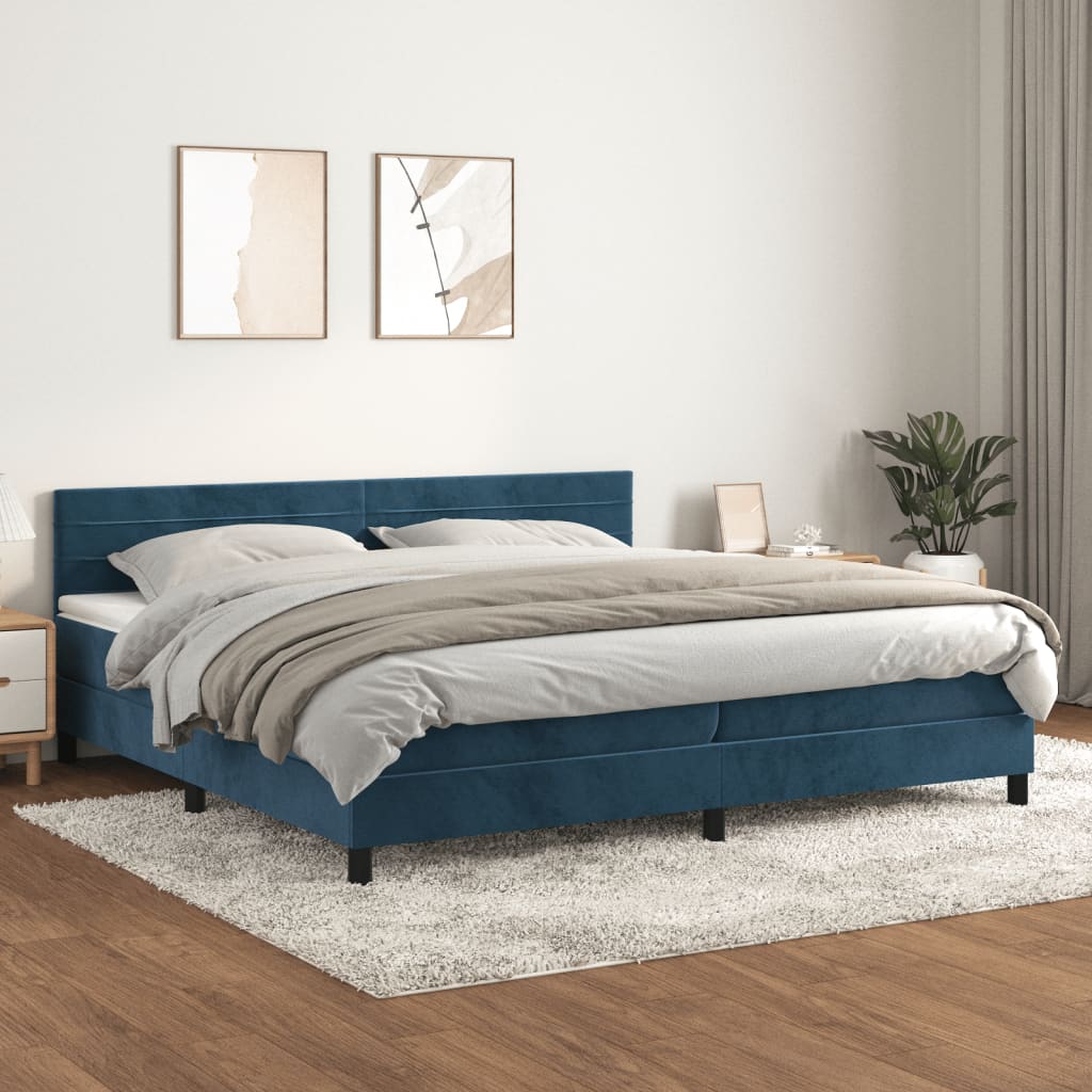 Sommier à lattes de lit et matelas Bleu foncé 200x200cm Velours - XIOS