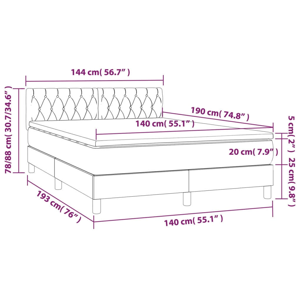 Sommier à lattes de lit avec matelas Noir 140x190 cm Velours XIOS