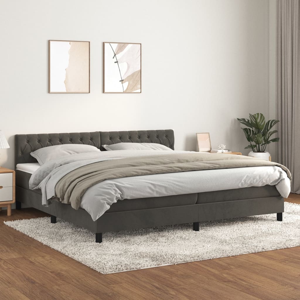 Sommier à lattes de lit et matelas Gris foncé 200x200cm Velours - XIOS