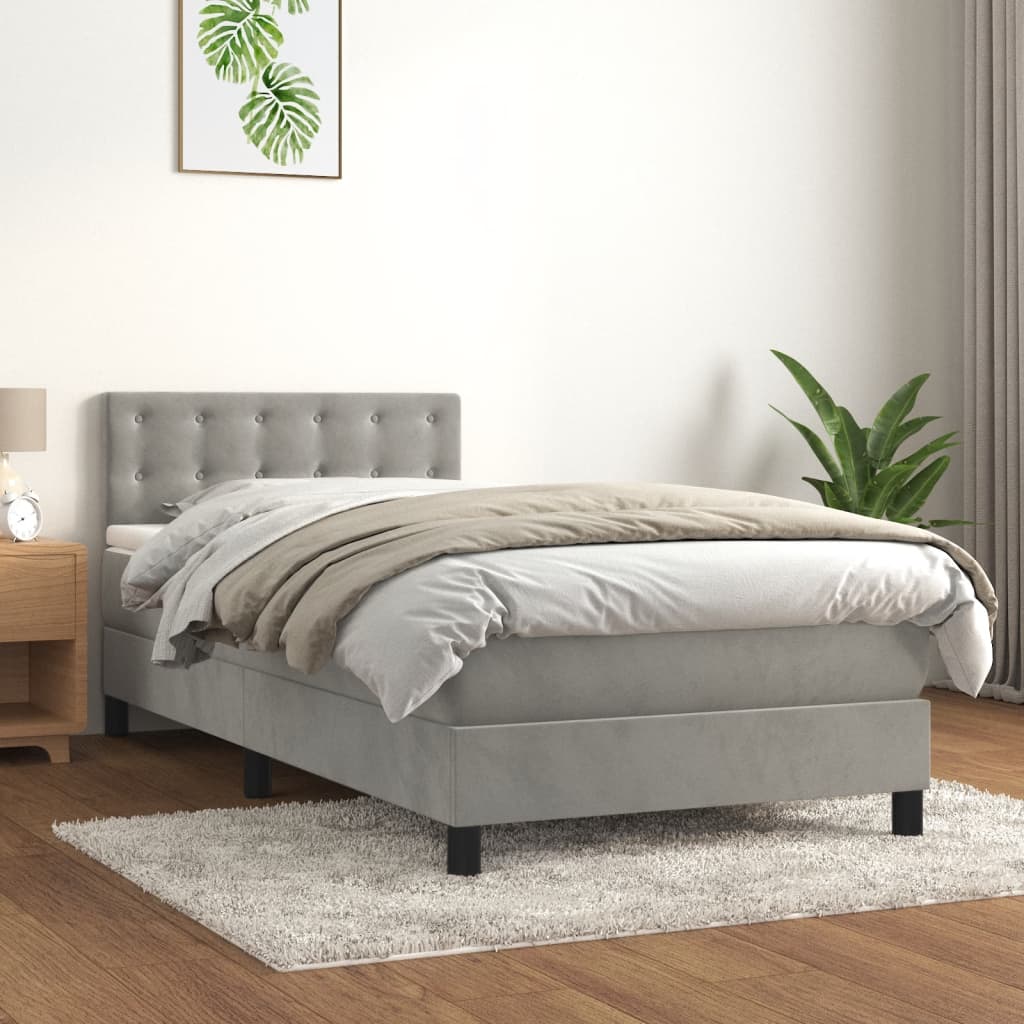 Sommier à lattes de lit et matelas Gris clair 90x200 cm Velours - XIOS