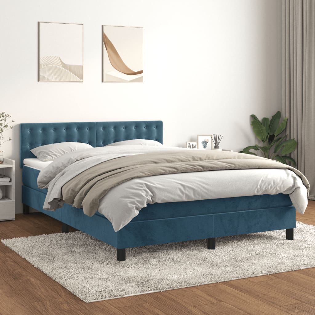 Sommier à lattes de lit et matelas Bleu foncé 140x190cm Velours XIOS
