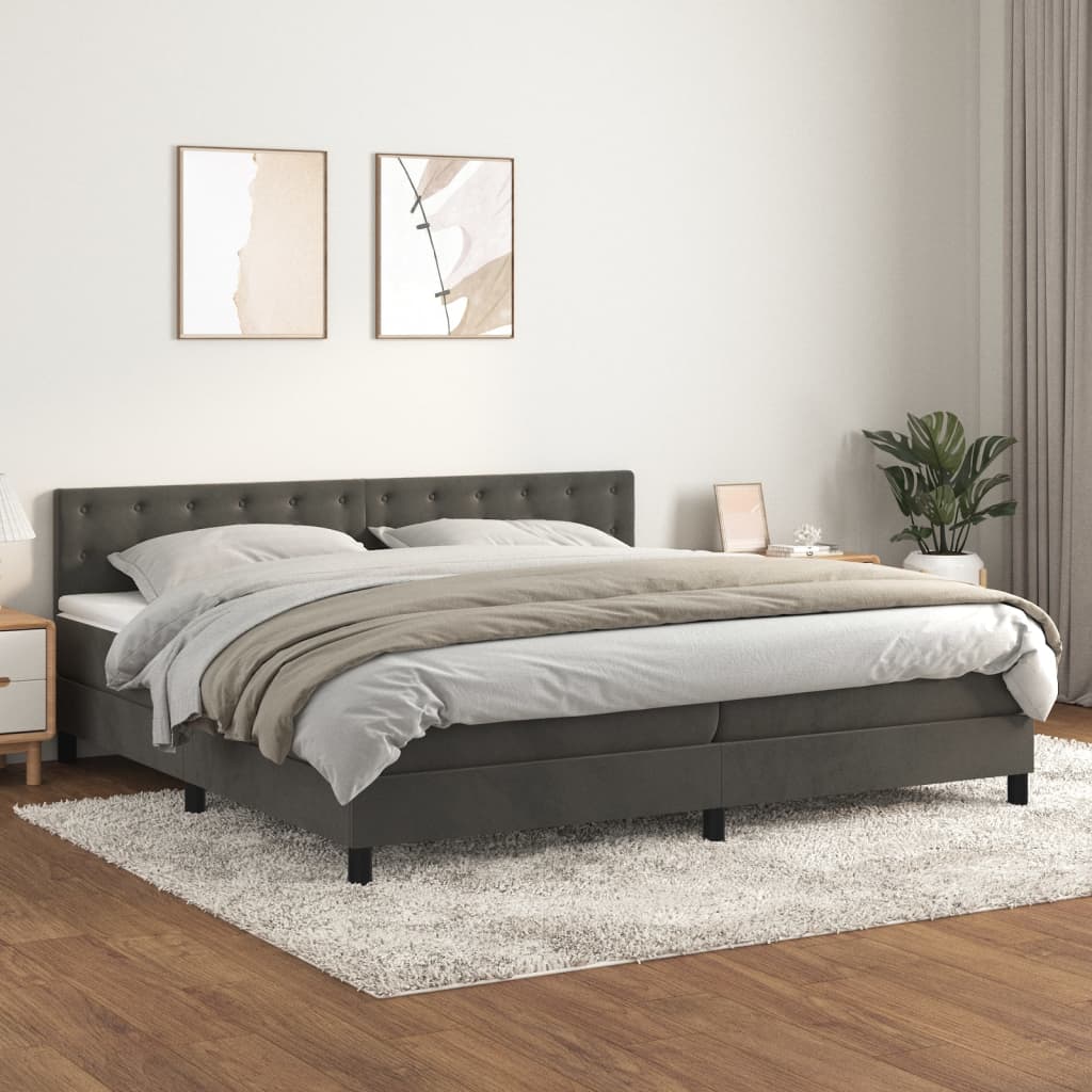 Sommier à lattes de lit et matelas Gris foncé 200x200cm Velours XIOS