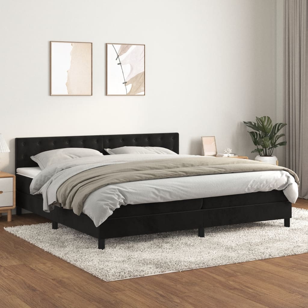 Sommier à lattes de lit et matelas Noir 200x200 cm Velours - XIOS