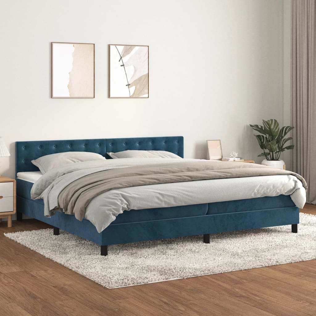 Sommier à lattes de lit et matelas Bleu foncé 200x200cm Velours - XIOS