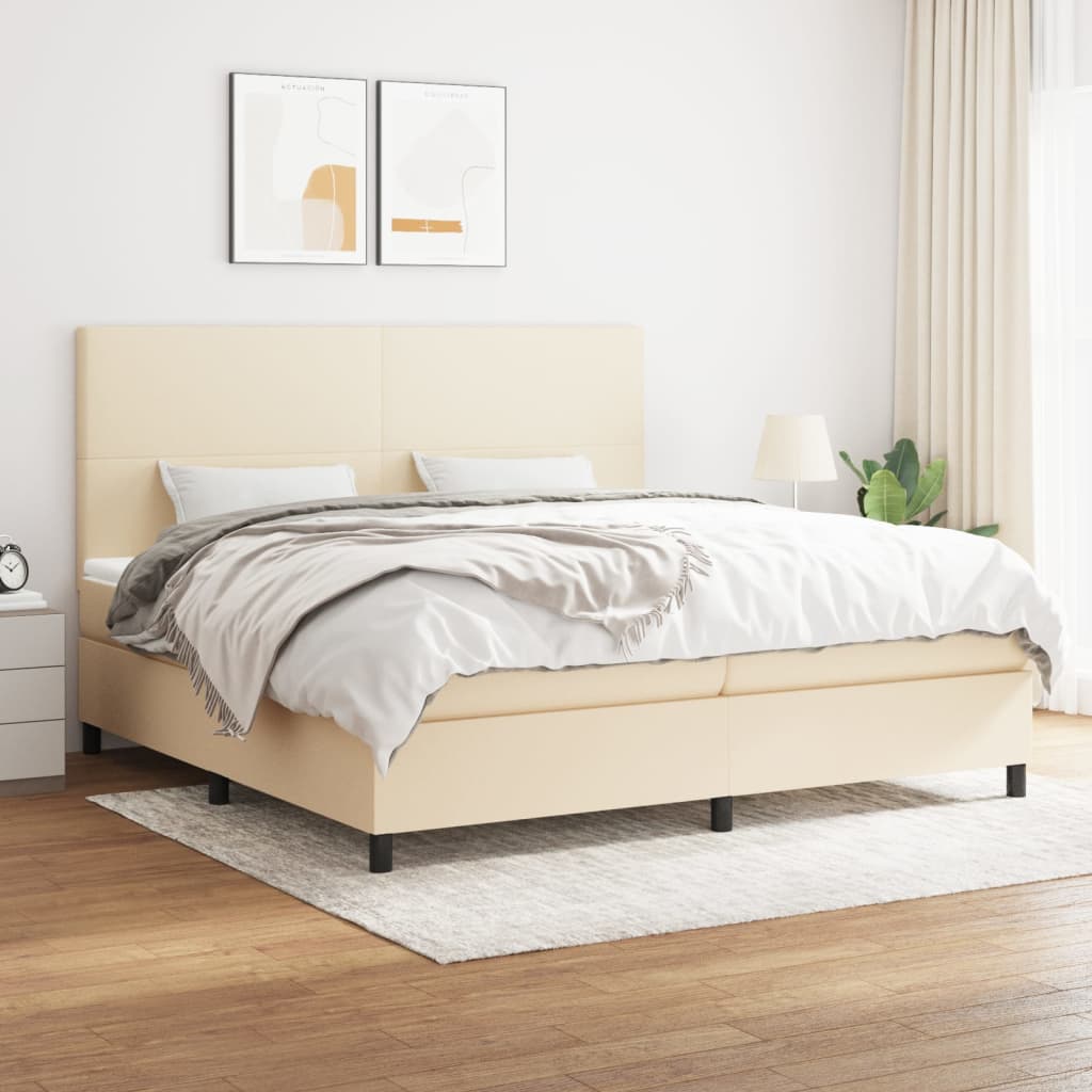 Sommier à lattes de lit avec matelas Crème 200x200 cm Tissu - XIOS