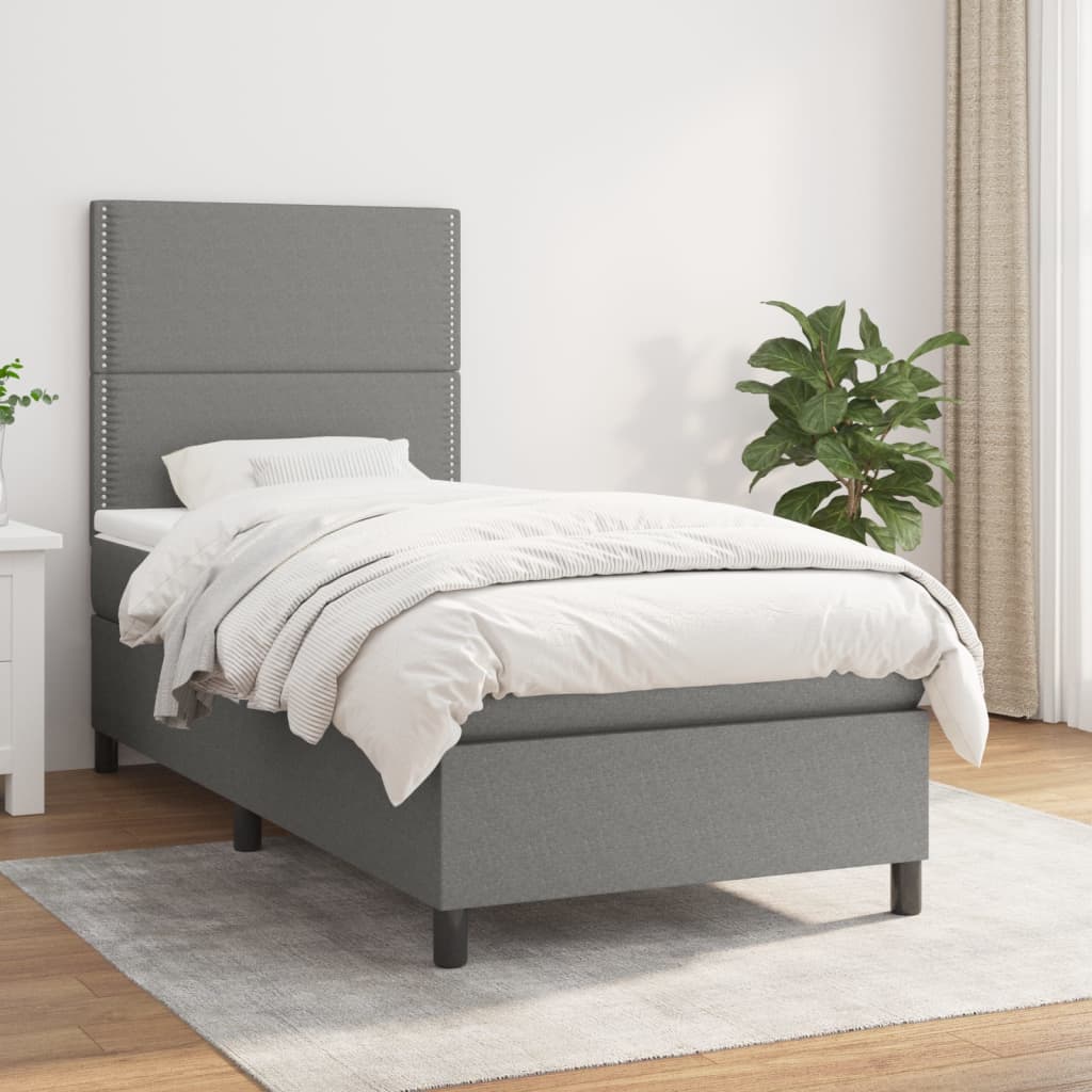 Sommier à lattes de lit et matelas Gris foncé 90x190 cm Tissu - XIOS