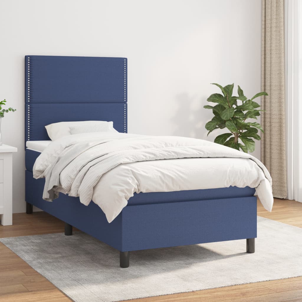 Sommier à lattes de lit avec matelas Bleu 90x200 cm Tissu - XIOS