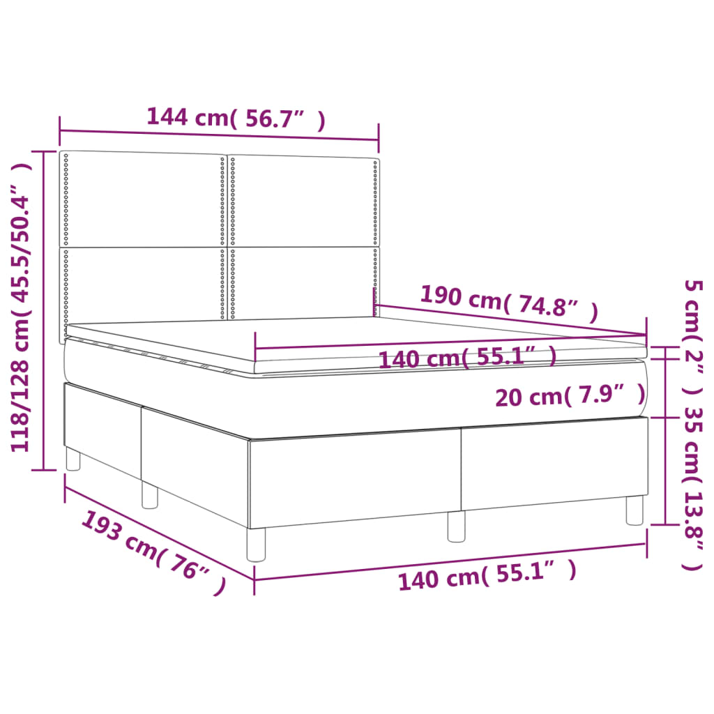 Sommier à lattes de lit avec matelas Crème 140x190 cm Tissu XIOS